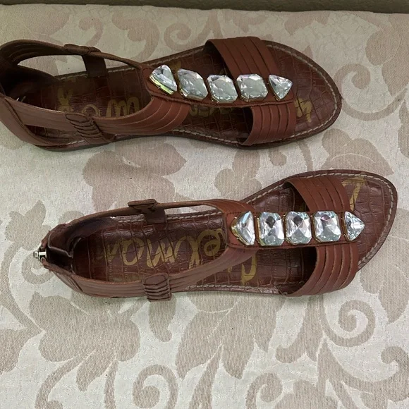 Sam Edelman Brown Gladiator Sandals with Crystal Embellishments - Picture 2 of 4